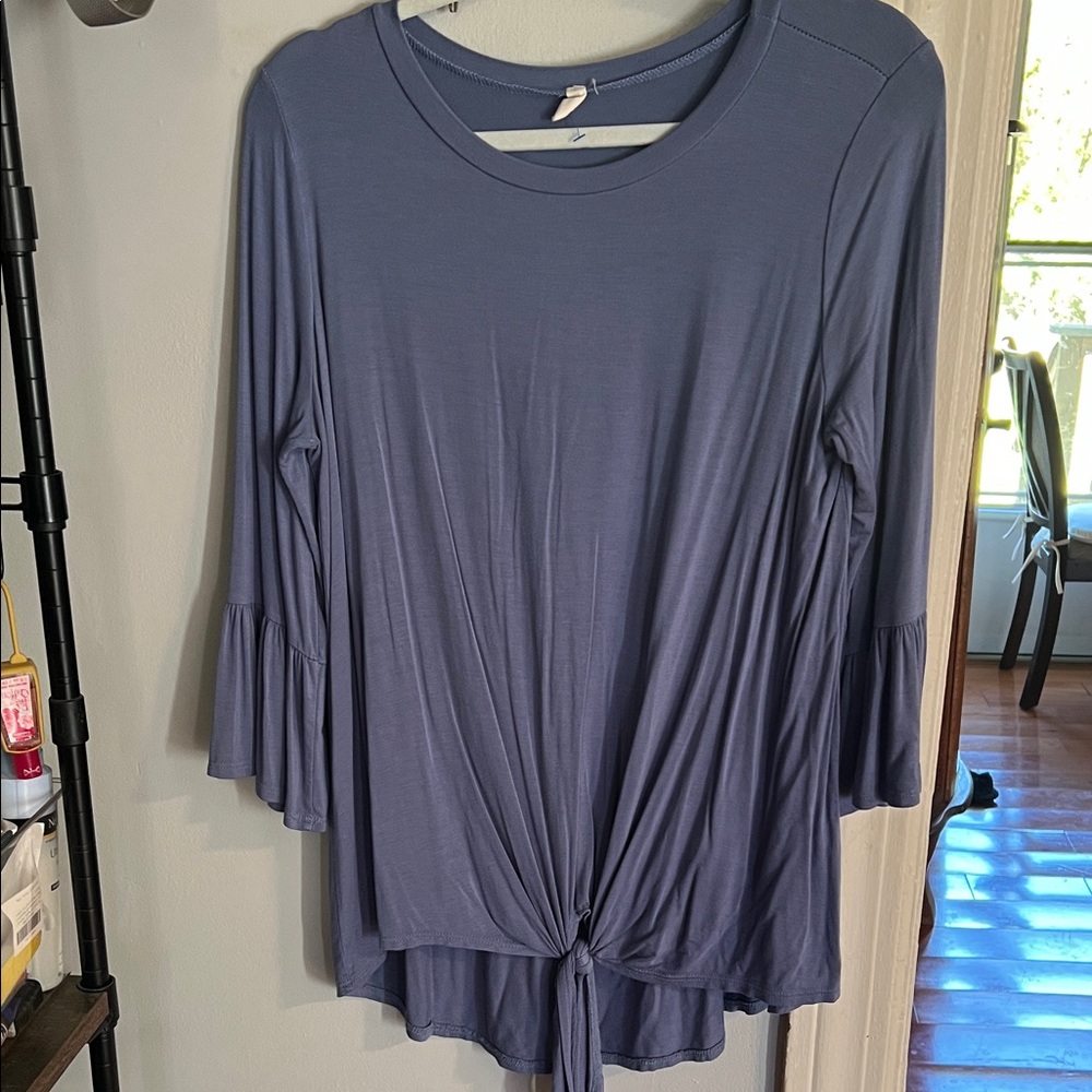 Pinkblush light Periwinkle  Ruffle Sleeve Tie-Front Blouse